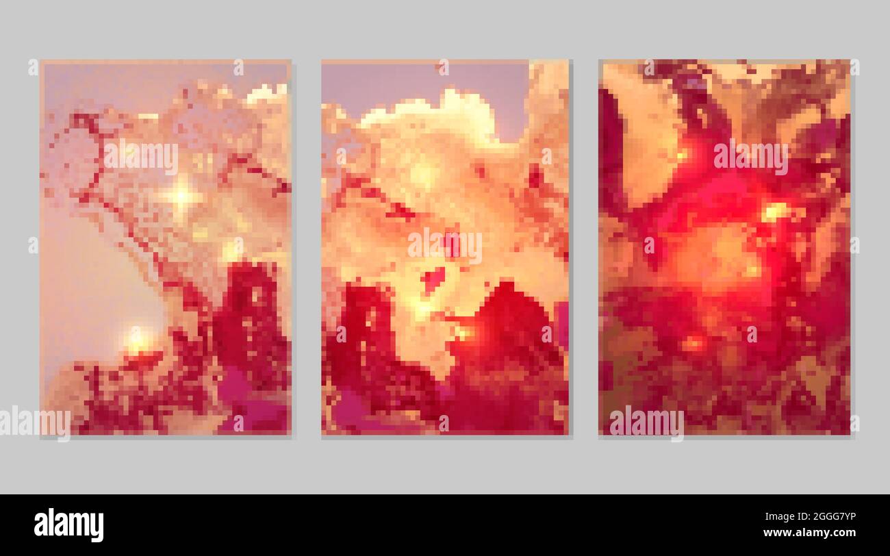 Astratto rosso, rosa e oro fluido arte alcol motivo inchiostro con struttura in marmo Illustrazione Vettoriale