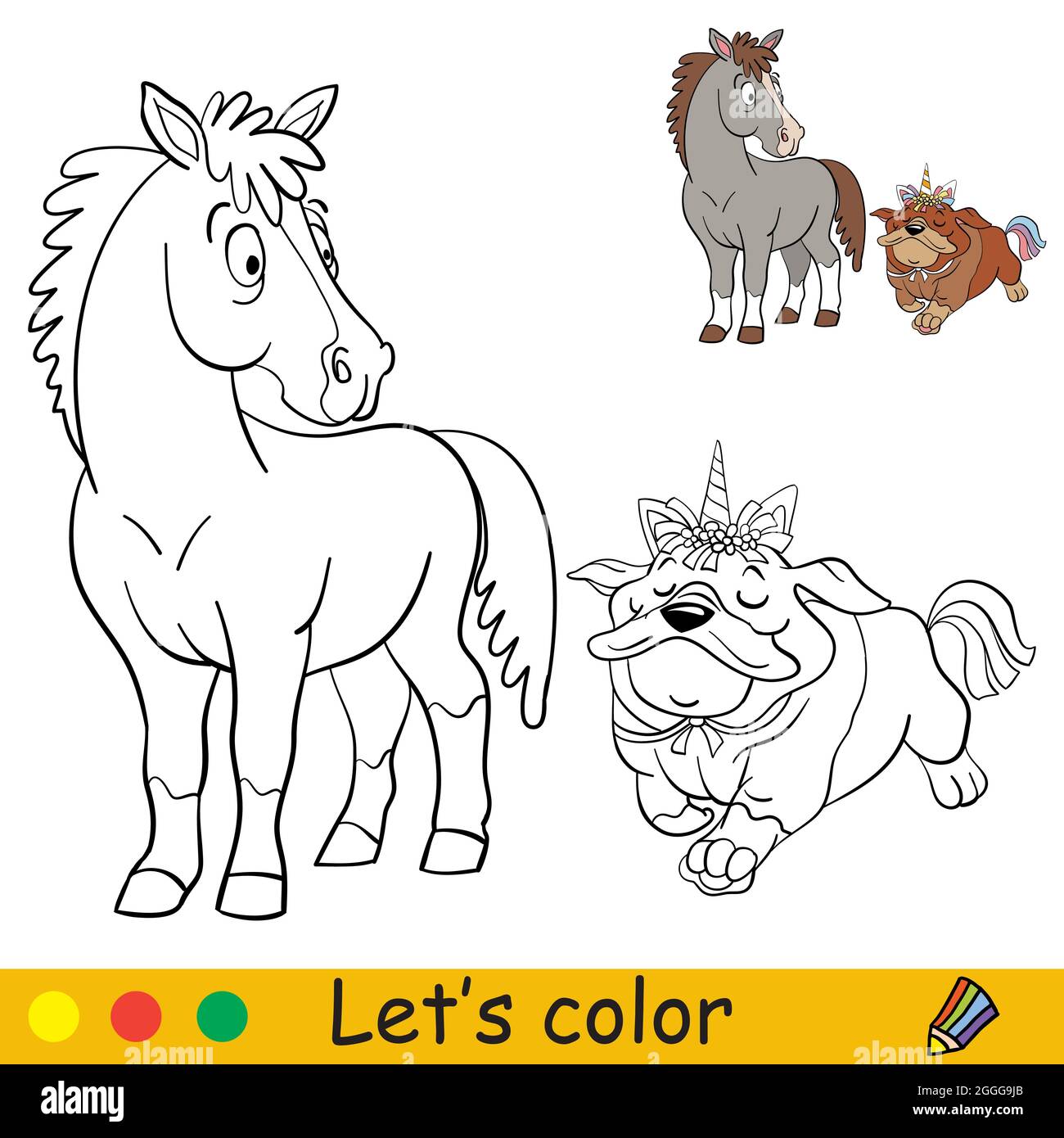 Sorpresi cavallo e cane in costume unicorno. Concetto di Halloween. Pagina  libro da colorare per bambini con modello colorato. Illustrazione di un  cartoon vettoriale. FO Immagine e Vettoriale - Alamy