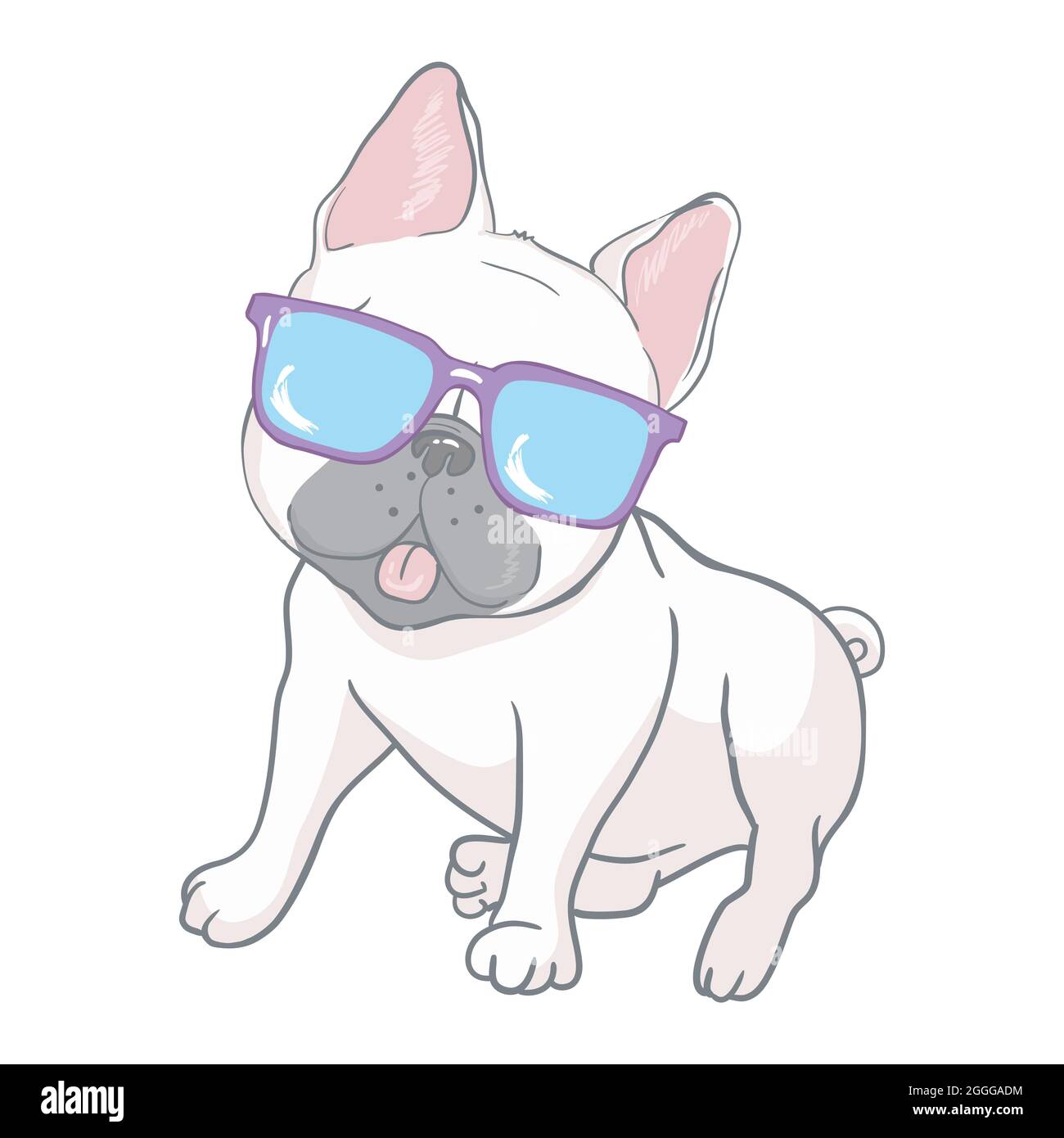 Bulldog francese con occhiali. Un cane con occhiali su sfondo bianco.  Illustrazione vettore cartone animato Immagine e Vettoriale - Alamy