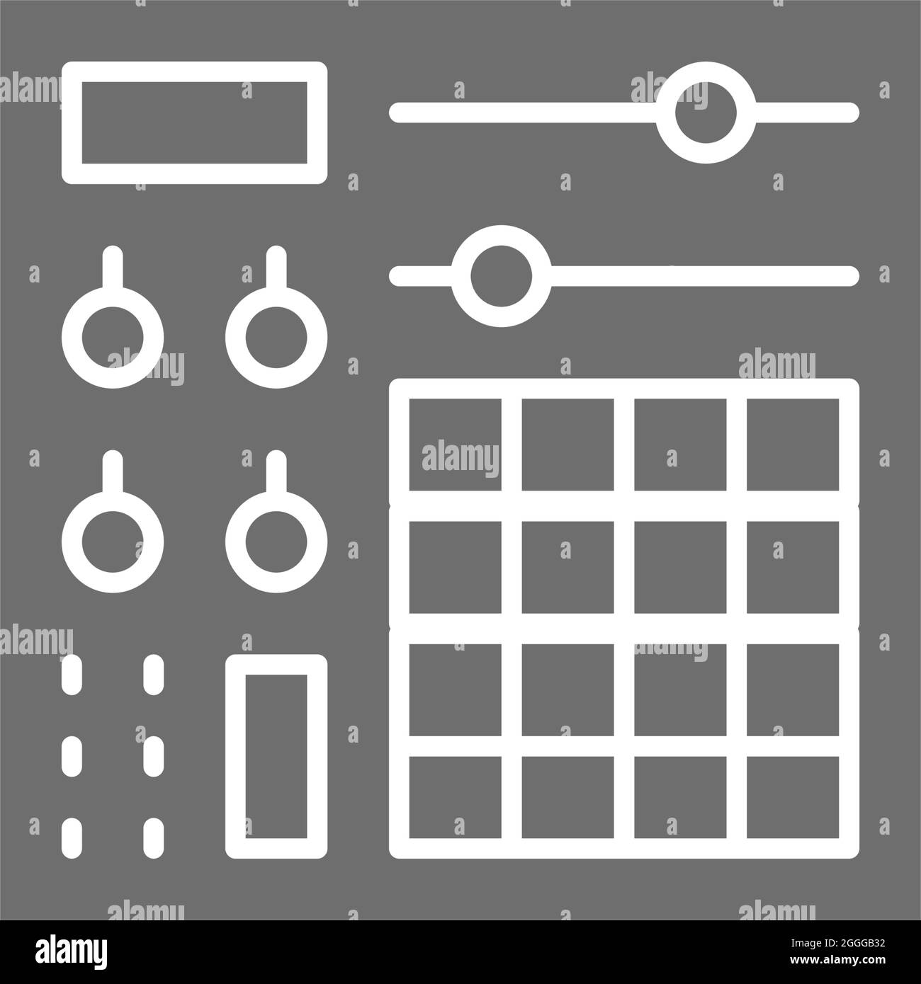 Console musicale, icona del mixer audio grigia. Isolato su sfondo bianco Illustrazione Vettoriale