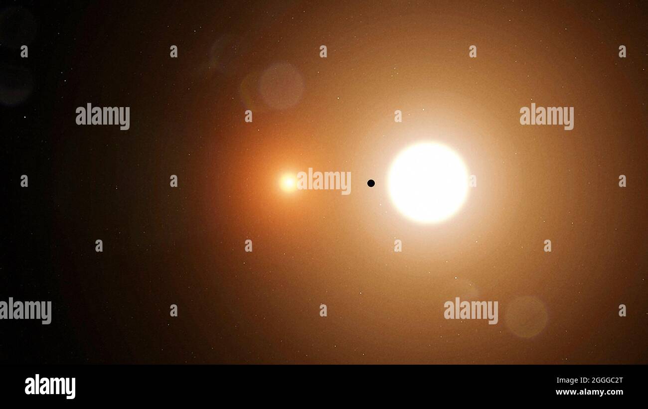 Sistema solare binario (un sistema solare con due stelle), nella costellazione Pictor. Foto Stock