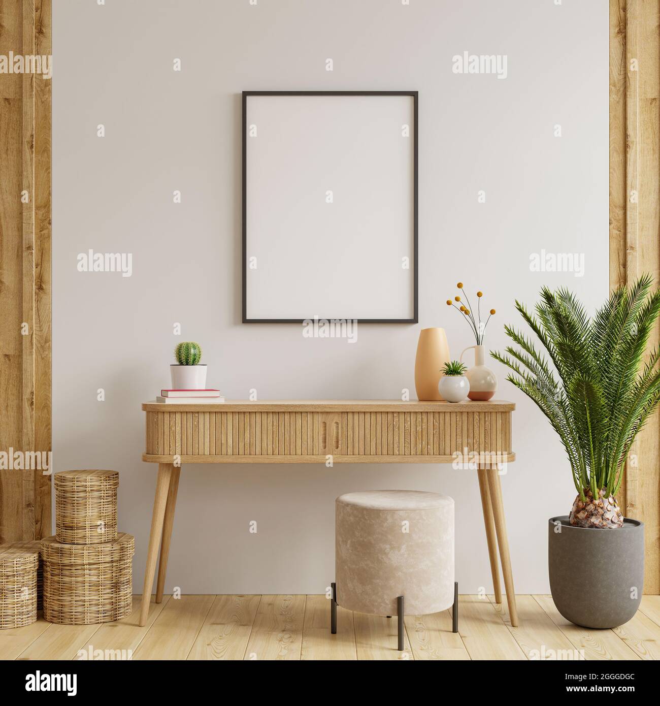 Impari il telaio del poster sul cabinet in interior.3D rendering Foto Stock