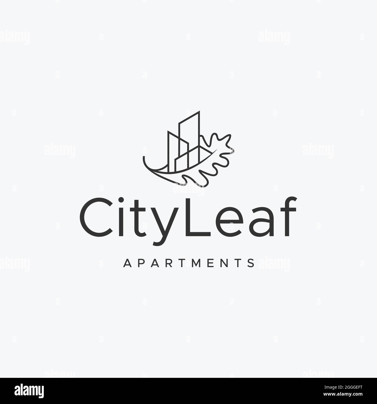 Moderno appartamento immobiliare città foglia eco-friendly logo design Illustrazione Vettoriale