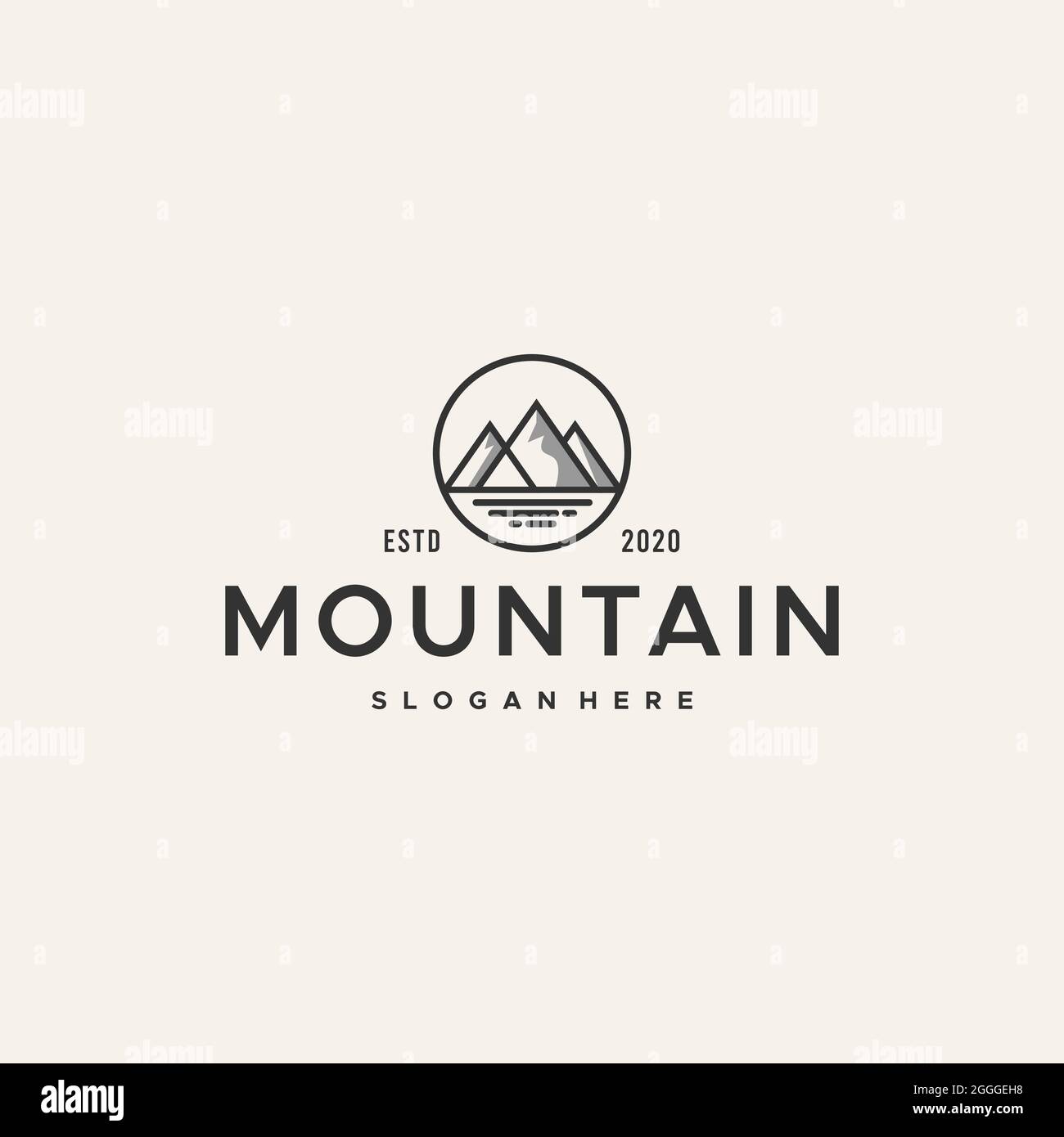 flat Mountain Circle Lines Logo design Illustrazione Vettoriale