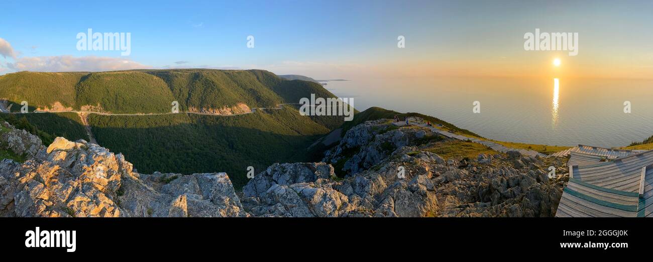 Panorama di Skyline Trail al tramonto, Capo Breton, Nuova Scozia, Canada Foto Stock