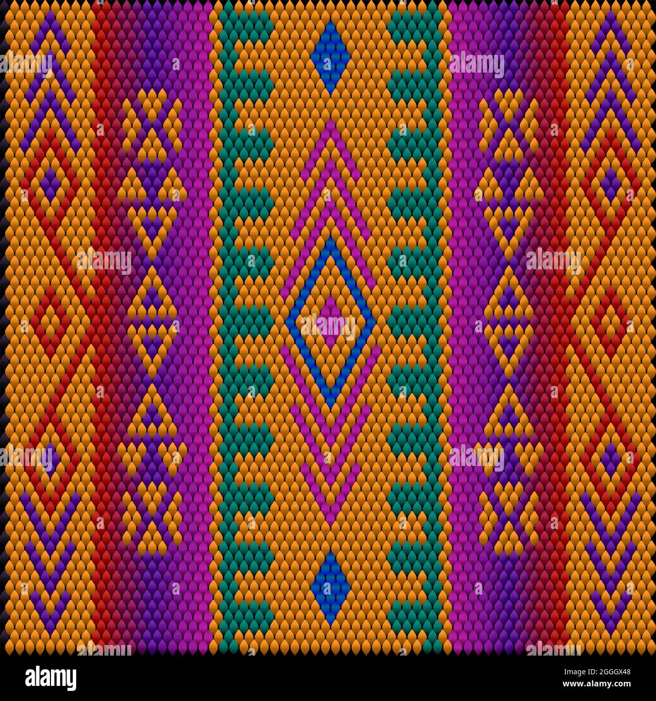 Un ornamento tradizionale dei popoli e dei paesi dell'Asia, in cui i colori saturi attirano fortuna e ricchezza. Tappeti tessuti da donna con ornamento em Foto Stock