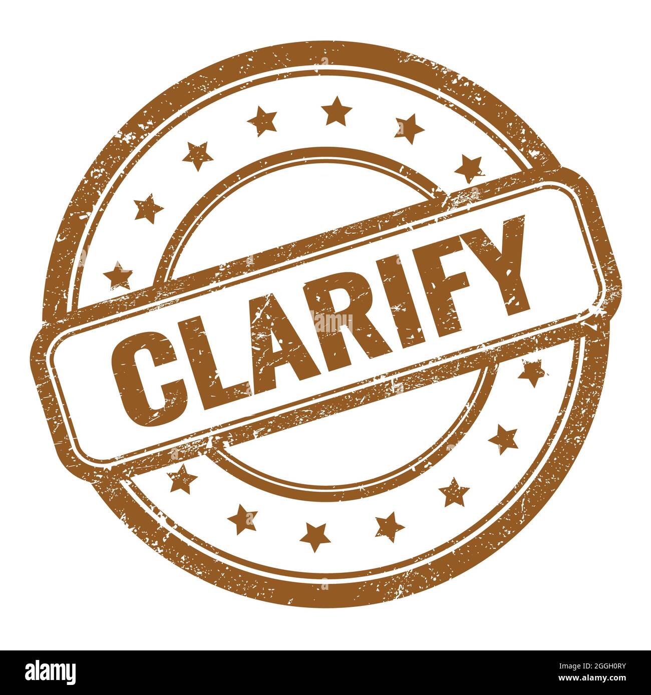 CHIARISCI il testo sul francobollo in gomma marrone grungy vintage rotondo. Foto Stock