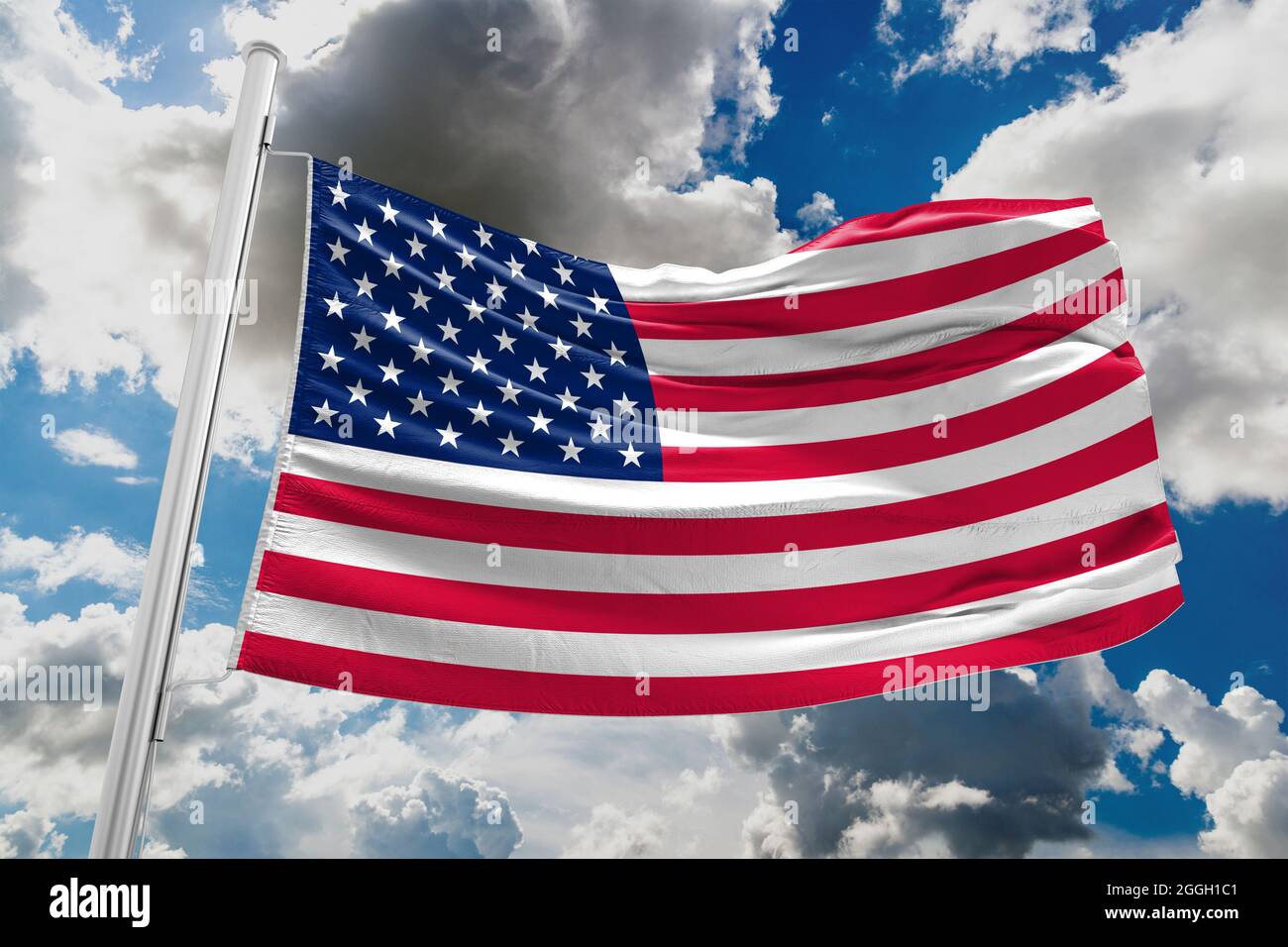 11 settembre USA Patriot's Day USA Patriot's Day sfondo sulla bandiera americana. La bandiera degli Stati Uniti d'America soffia nei venti nel Foto Stock