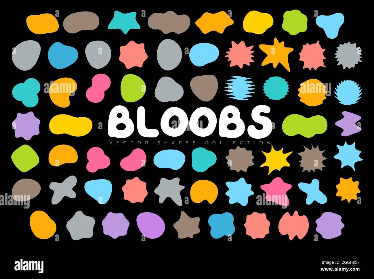 Collezione Bloobs Shape, macchie astratte casuali, silhouette a bolle colorate, set a forma di liquido irregolare, fluido ondulato organico, spot artistico per sfondo Illustrazione Vettoriale