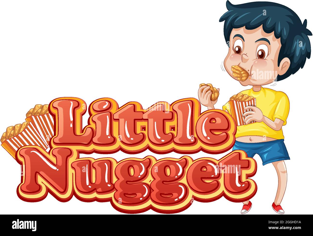 Little Nugget logo di testo disegno con un ragazzo che mangia nugget di  pollo illustrazione Immagine e Vettoriale - Alamy