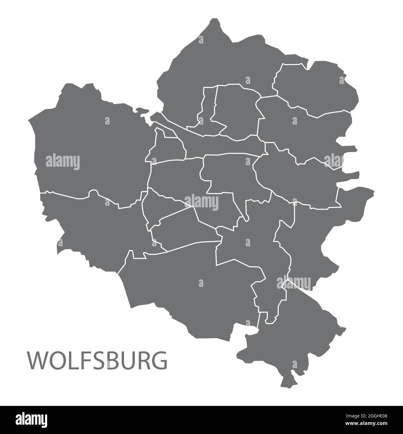 Mappa della città moderna - Wolfsburg città della Germania con i distretti DE Illustrazione Vettoriale