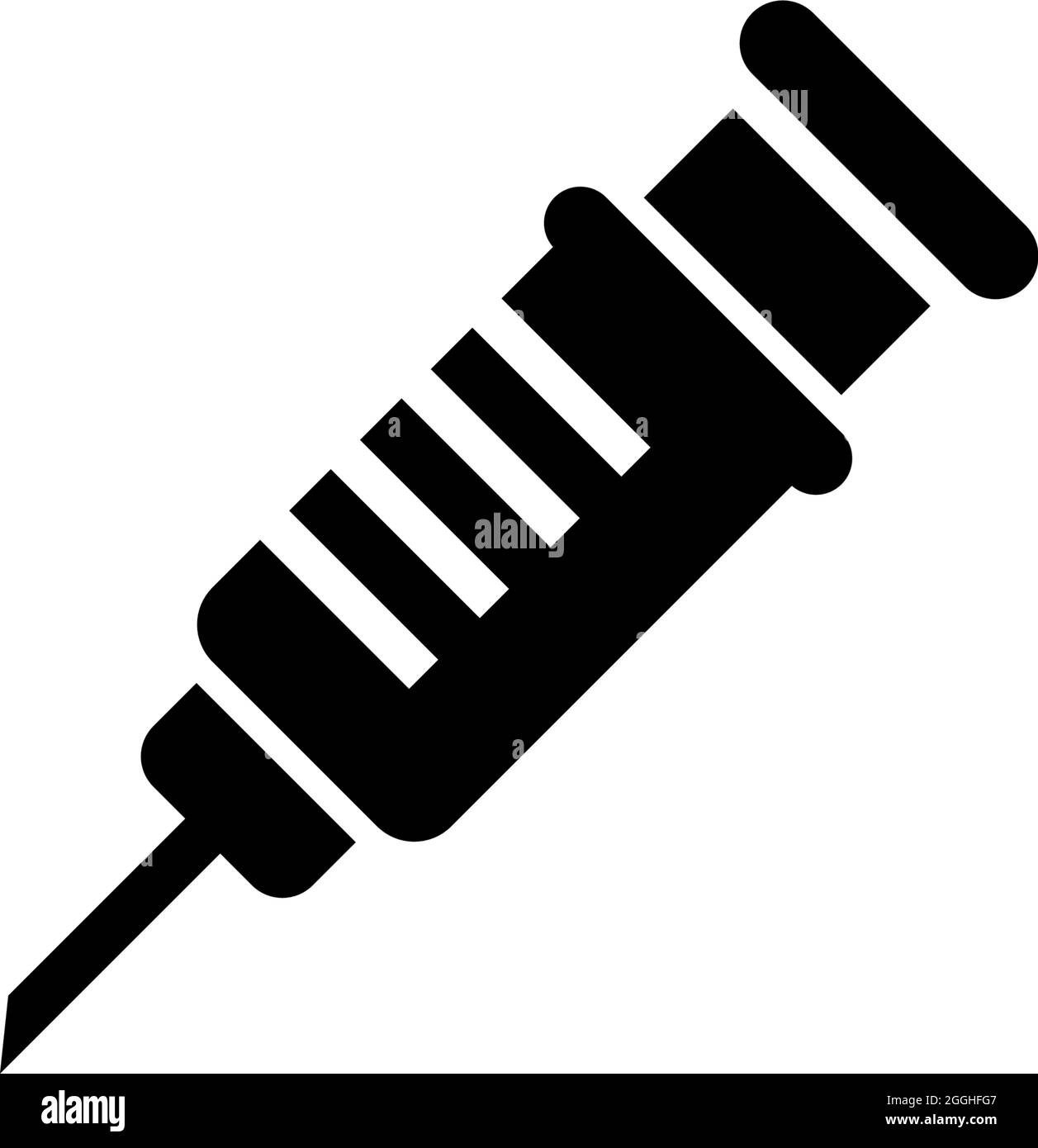 Siringa medica, iniezione di vaccino ose. Illustrazione dell'icona del vettore piatto. Semplice simbolo nero su sfondo bianco. Siringa medica, iniezione di vaccino sig Illustrazione Vettoriale