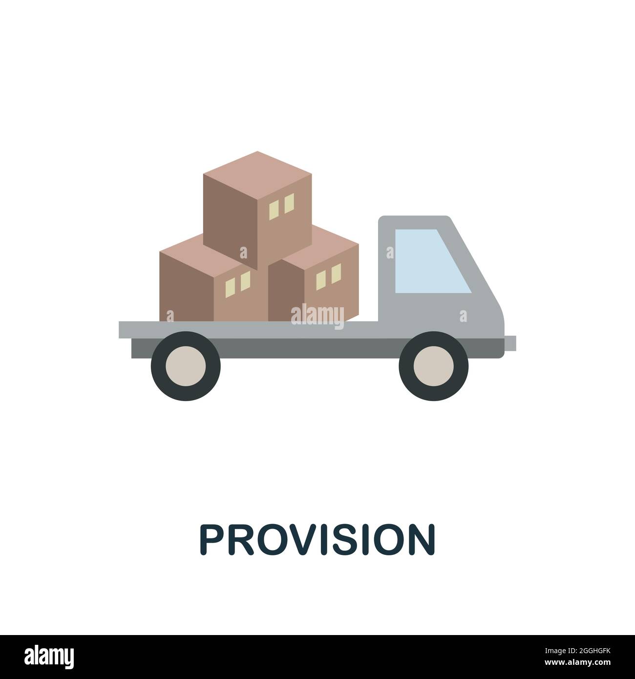 Icona Provision flat. Semplice segnale dalla raccolta del processo di approvvigionamento. Illustrazione di icona di disposizione creativa per disegno di fotoricettore, infographics e più Illustrazione Vettoriale