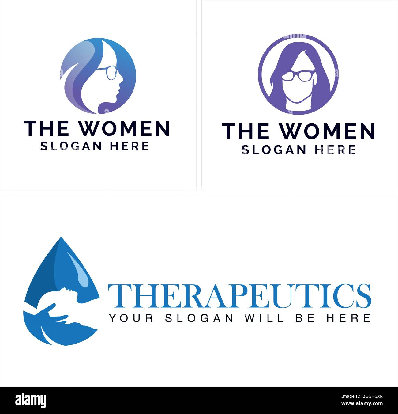 Terapia sanitaria guarigione bellezza donne logo design Illustrazione Vettoriale
