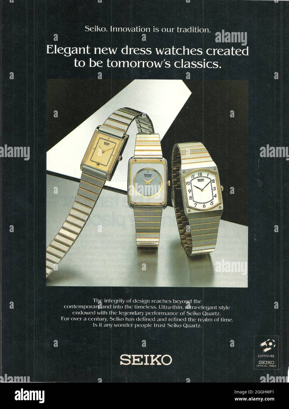 Annuncio pubblicitario cartaceo di Seiko orologio svizzero fatto r giorno data gmt master cronometro data regolare Foto Stock