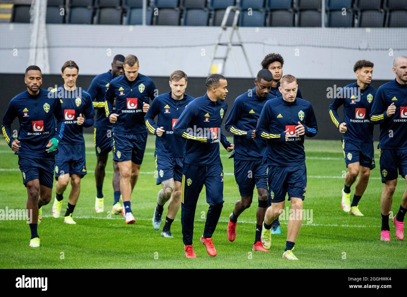 La squadra nazionale di calcio svedese durante una sessione di allenamento  in vista della partita di calcio di qualificazione della Coppa del mondo  FIFA 2022 tra Svezia e Spagna alla Friends Arena