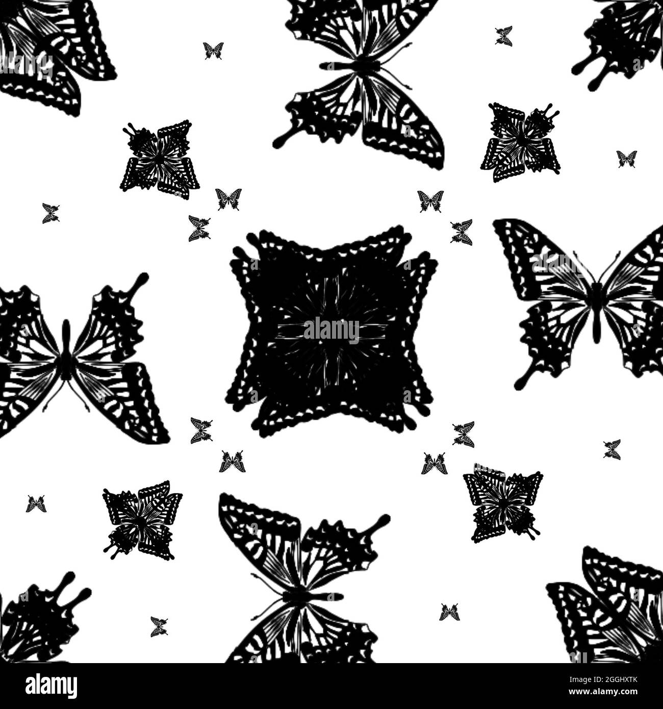 Pattern senza giunture di farfalle nere isolate su bianco Foto Stock