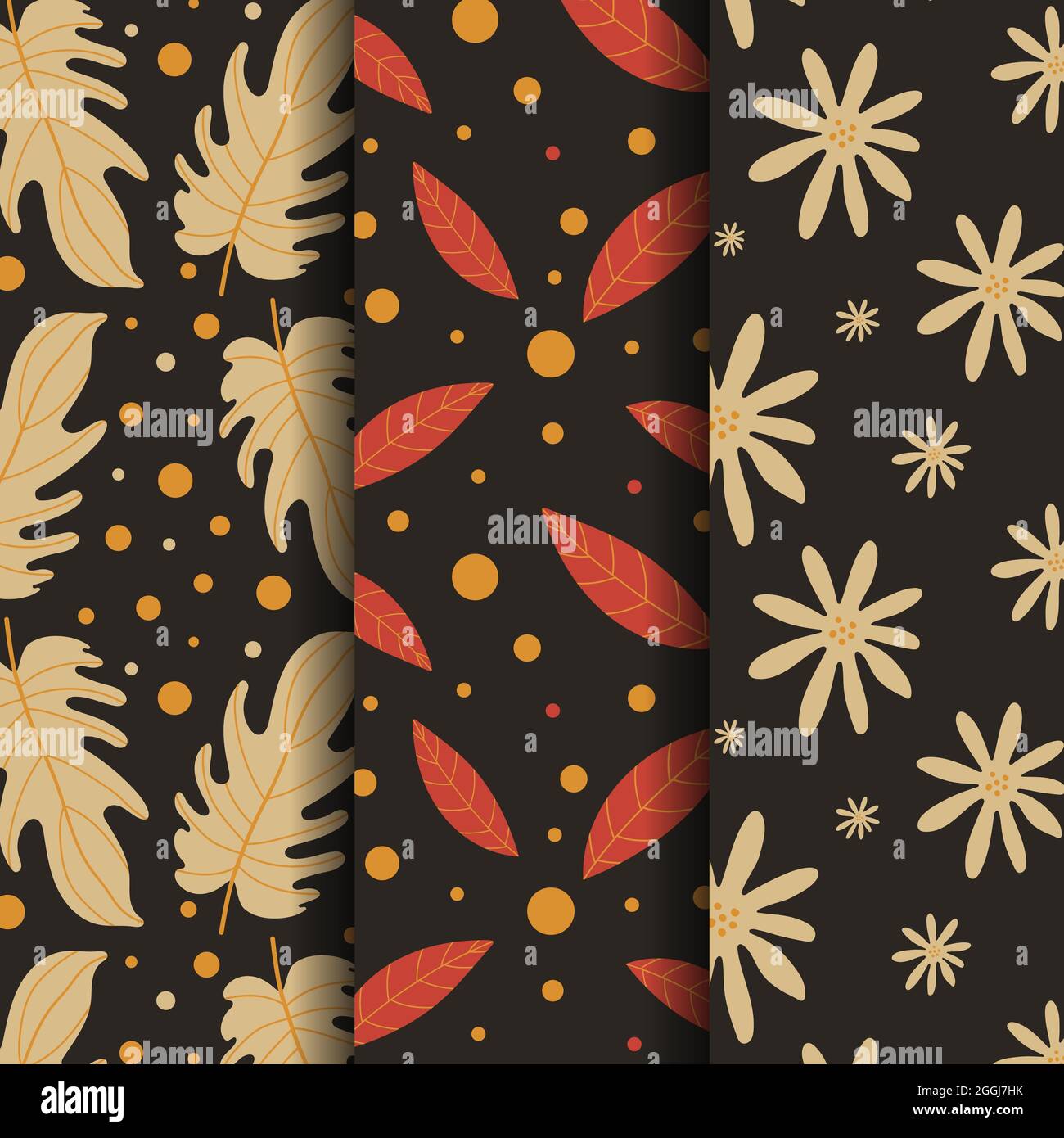 Esotica astratta fogliame floreale senza cuciture set. Illustrazione vettoriale Illustrazione Vettoriale