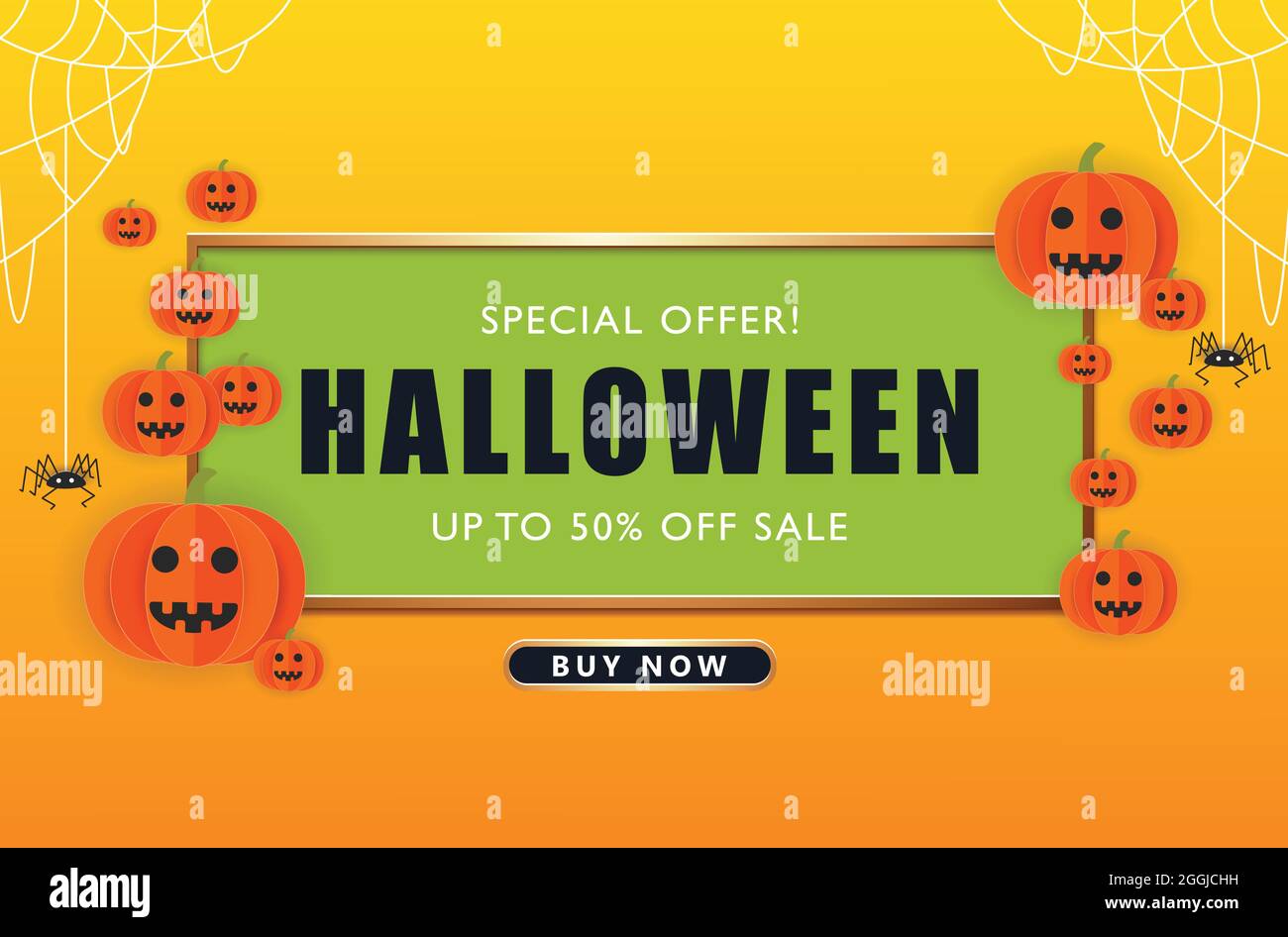 Halloween carta taglio sfondo, illustrazione vettoriale. Felice Halloween carta taglio disegno. Halloween vendita banner. Illustrazione Vettoriale
