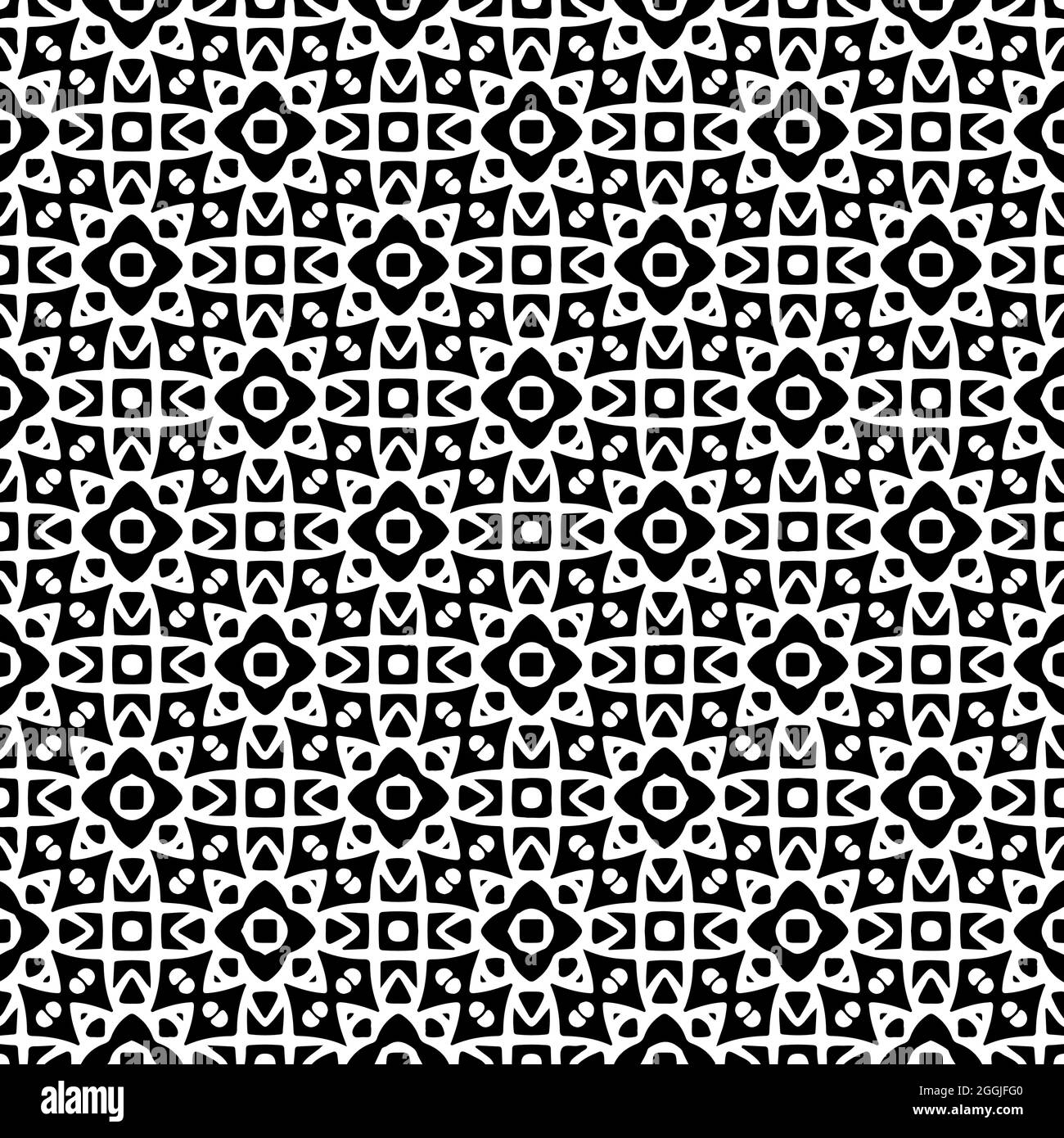 Pattern vettoriale senza giunture in stile ornamentale geometrico. Motivo in bianco e nero. Illustrazione Vettoriale