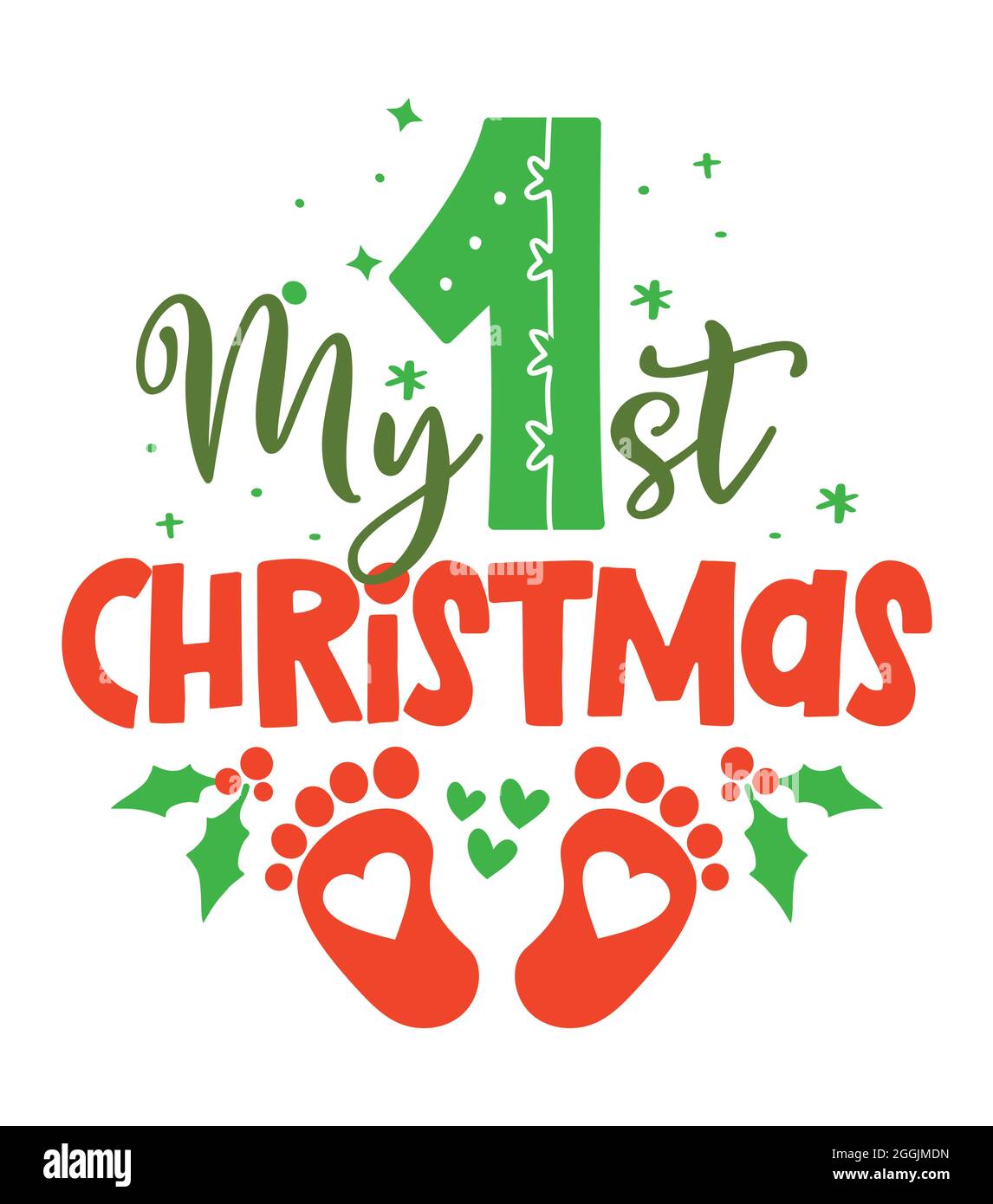 Il mio primo Natale, il mio primo Natale - biglietto di auguri. Moderna calligrafia a pennello su sfondo bianco. Scritta disegnata a mano per biglietto di auguri di Natale, invito Illustrazione Vettoriale