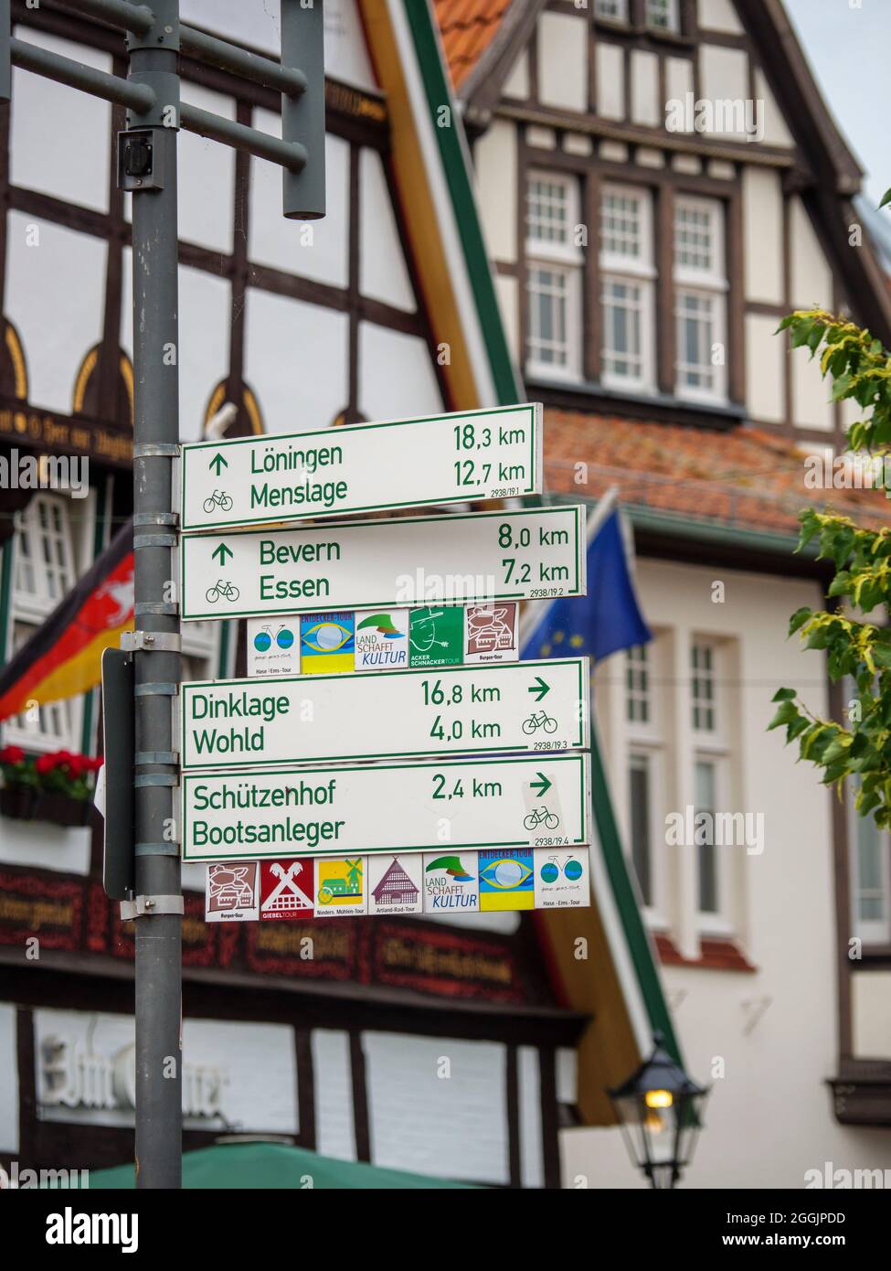 Quakenbrück, segnaletica per piste ciclabili, Osnabrücker Land, bassa Sassonia, Germania Foto Stock