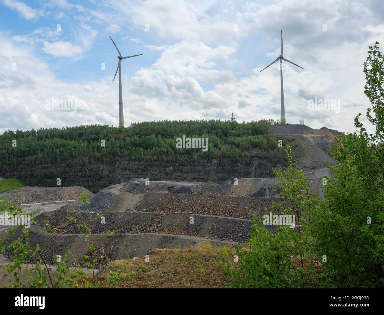 Cava di Piesberg, centrali eoliche, parco culturale e paesaggistico di Piesberg, Osnabrück, Osnabrücker Land, bassa Sassonia, Germania Foto Stock