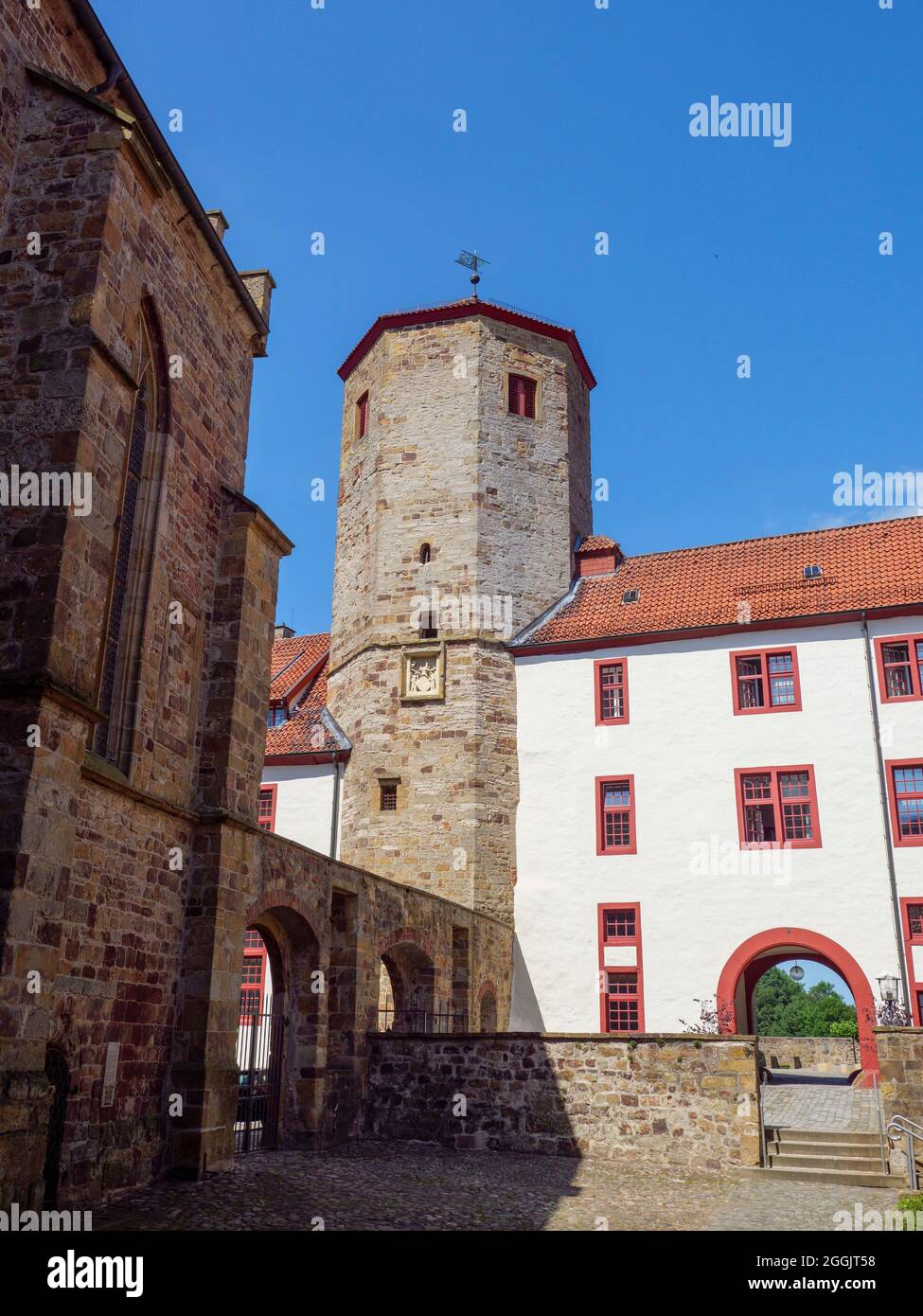 Castello di Iburg, cortile del castello, Bad Iburg, Teutoburg Forest, Osnabrück Land, Bassa Sassonia, Germania Foto Stock