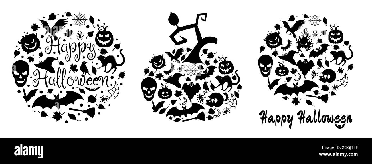 Halloween dettagli in una forma di un cranio. Illustrazione Vettoriale