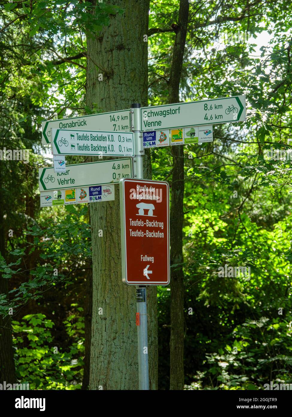 Cartello ciclabile, Vehre, Osnabrück, Osnabrücker Land, bassa Sassonia, Germania Foto Stock