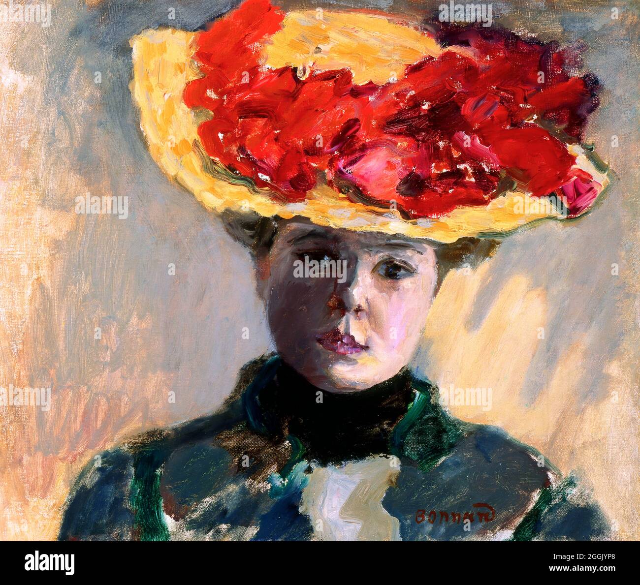 Ragazza in cappello di paglia (Femme au chapeau rouge) dell'artista francese Pierre Bonnard (1867-1947), olio su tela, 1903 Foto Stock