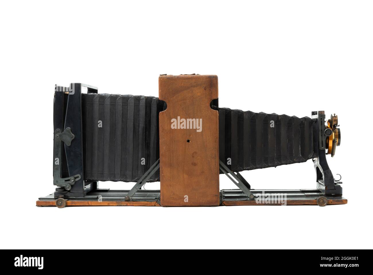 Una telecamera in vetro da 120 anni in legno 8x10 prodotta da Folmer e Schwing. Foto Stock