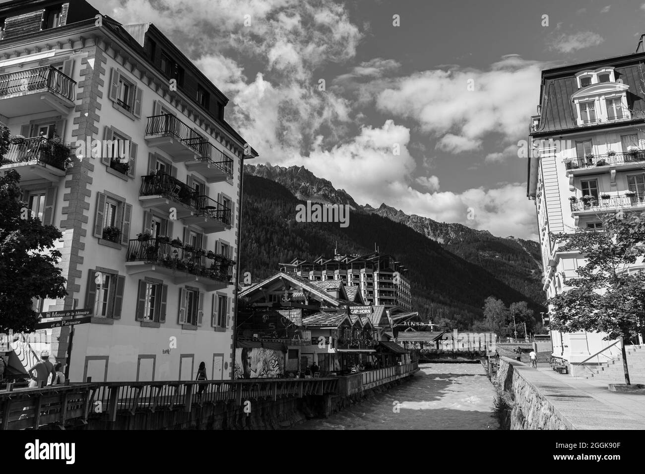 Chamonix Monte Bianco. Panorama estivo Foto Stock