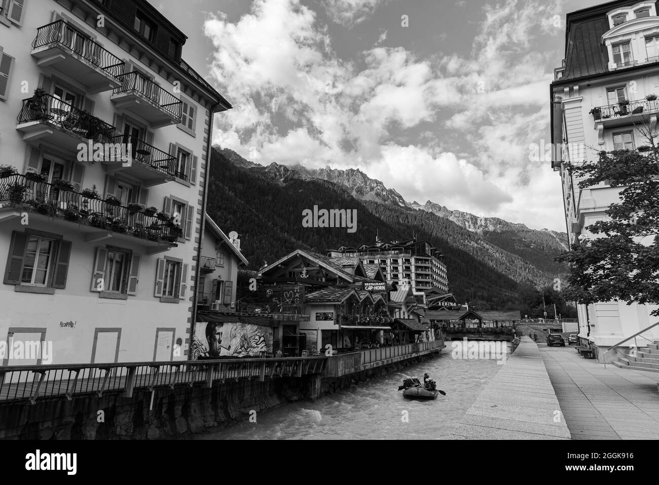 Chamonix Monte Bianco. Panorama estivo Foto Stock