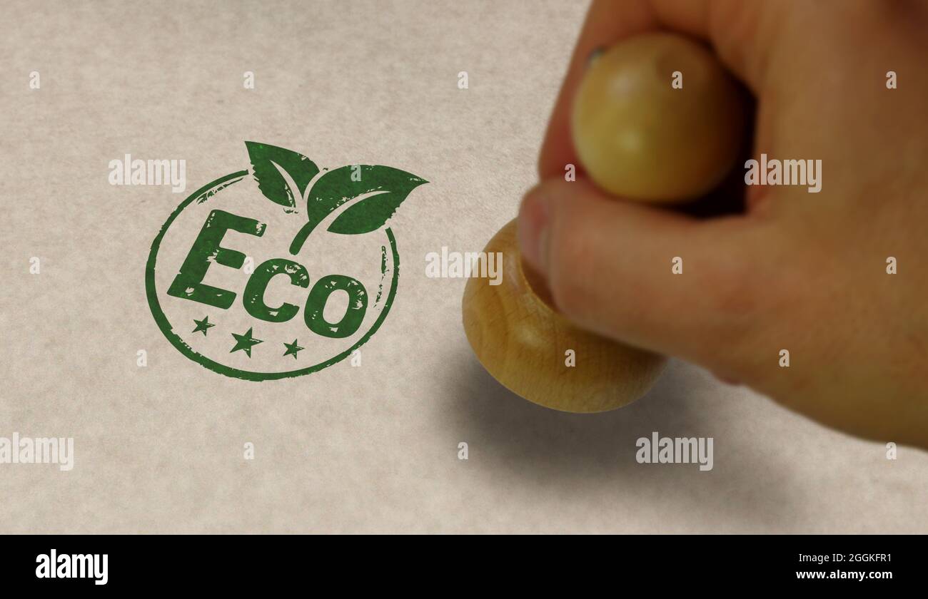 Impronta ecologica e lancetta di stampaggio. Concetto di ecologia, ambiente e clima. Foto Stock