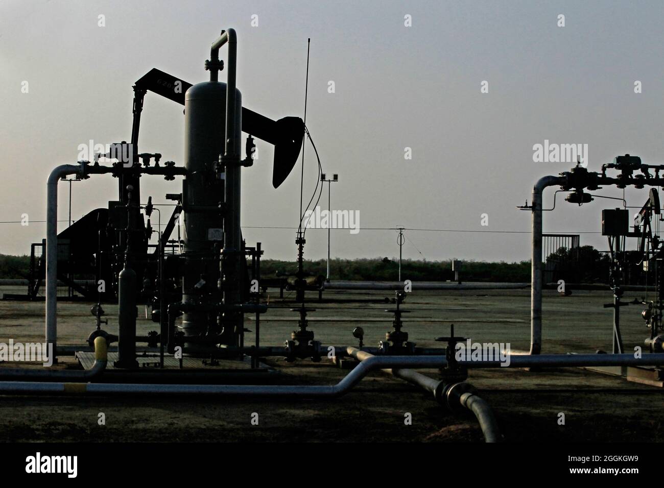 Venezuela-Lagunillas-Zulia-18-03-2015- le pompe di estrazione dell'olio sono viste nel campo petrolifero in Lagunillas. © José Isaac Boca Urrutia. Foto Stock