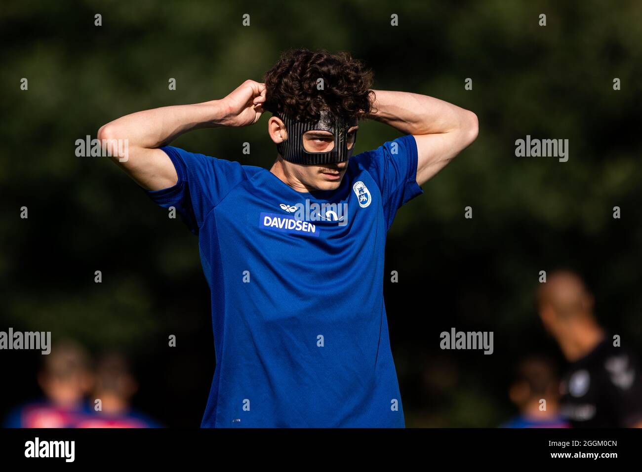 Hillerod, Danimarca. 1 settembre 2021. Maxime Soulas (12) di SonderjyskE visto durante il riscaldamento prima della partita di Pokal Cup di Sydbank tra Hillerod e SoenderjyskE a Hillerod Stadion in Hillerod, Danimarca. (Photo Credit: Gonzales Photo/Alamy Live News Foto Stock