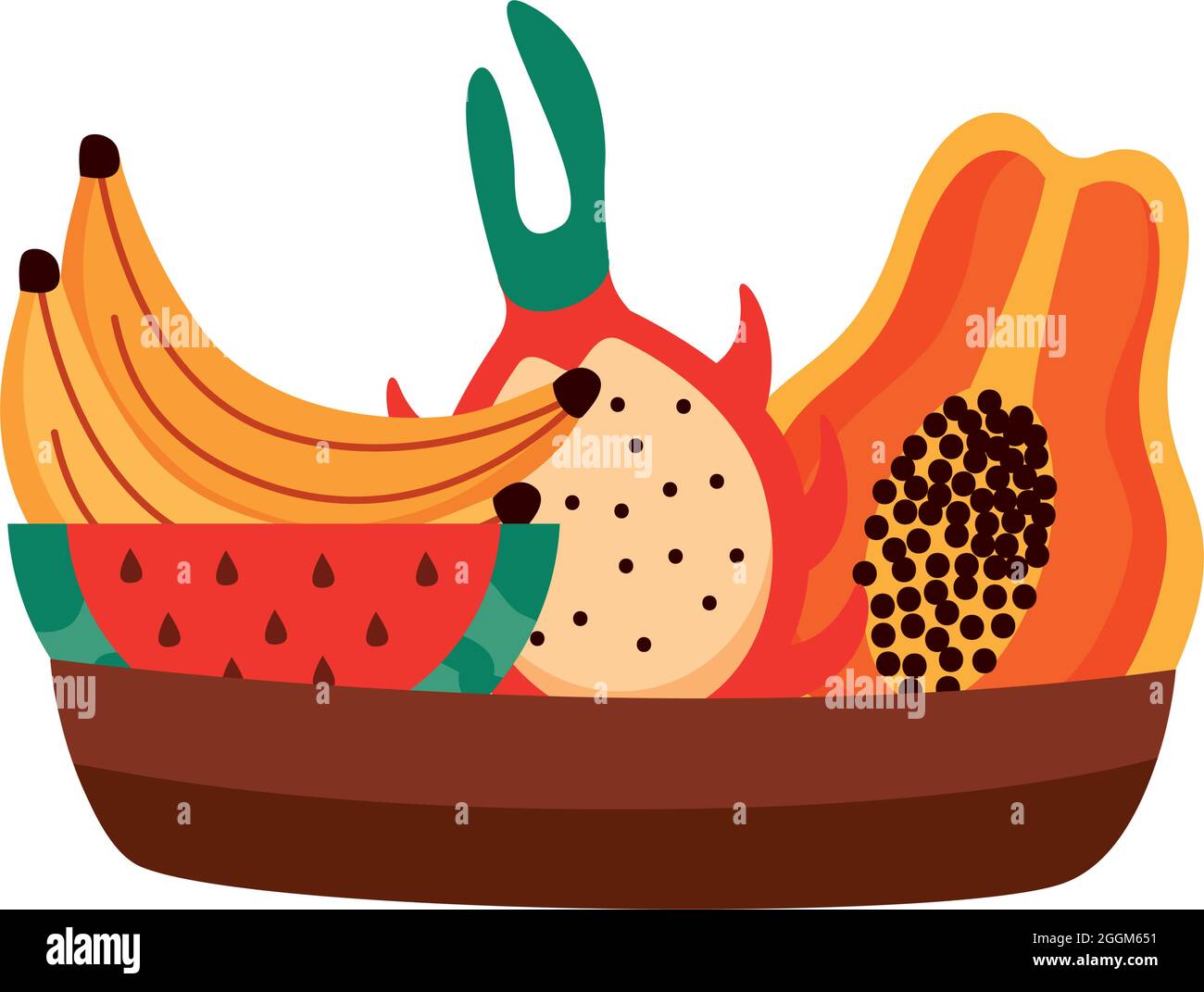 piatto con frutti tropicali icona isolata Illustrazione Vettoriale