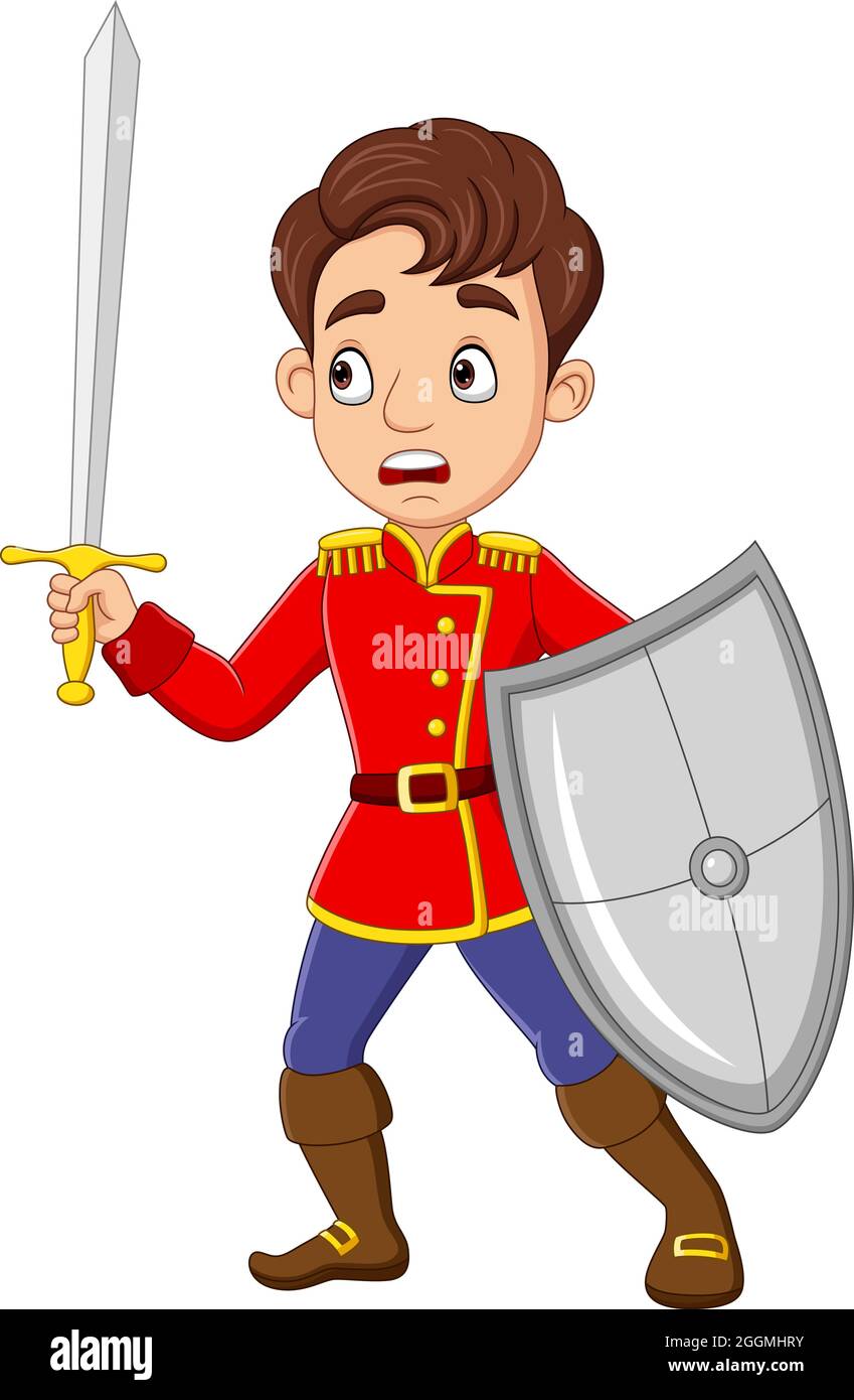 Il principe cartoon che tiene spada e scudo Immagine e Vettoriale - Alamy