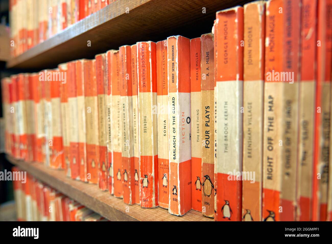 Libri cartacei di seconda mano Penguin in vendita a Hay su Wye, Città dei libri, Powys, Galles Foto Stock