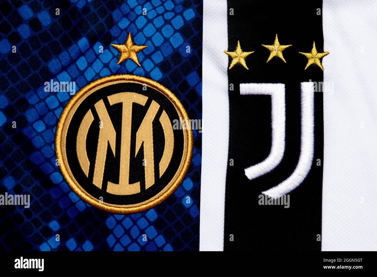 Primo piano dello stemma Inter & Juve Club Foto Stock