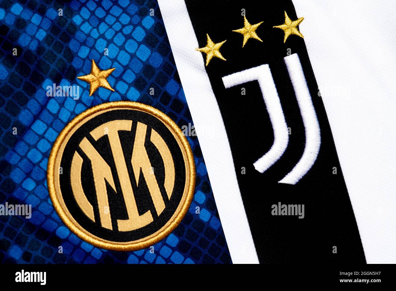 Primo piano dello stemma Inter & Juve Club Foto Stock