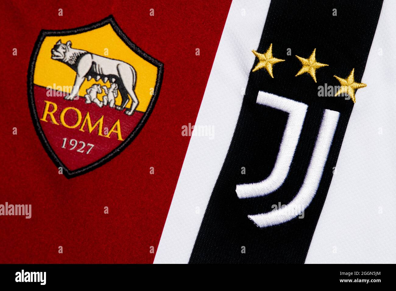 Primo piano dello stemma del Club Roma & Juventus. Foto Stock
