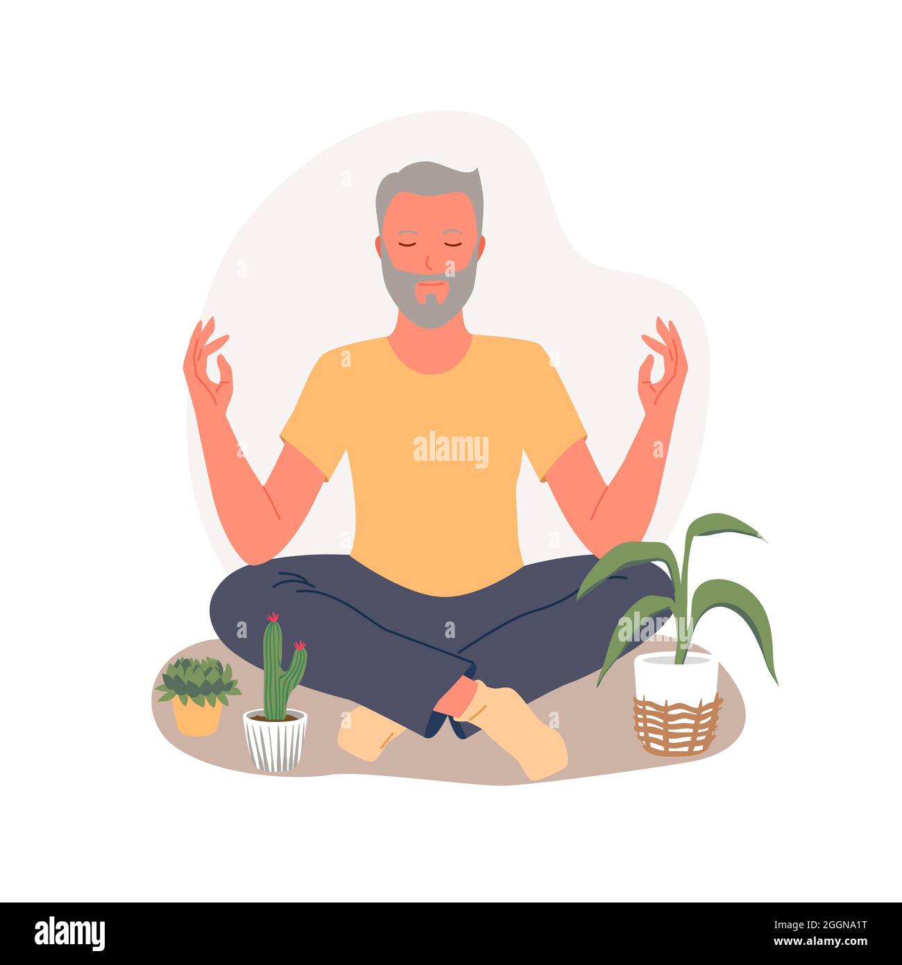 Gli anziani che addestrano yoga per concentrarsi sull'aura healing, pratica l'asana nella posizione del loto Illustrazione Vettoriale