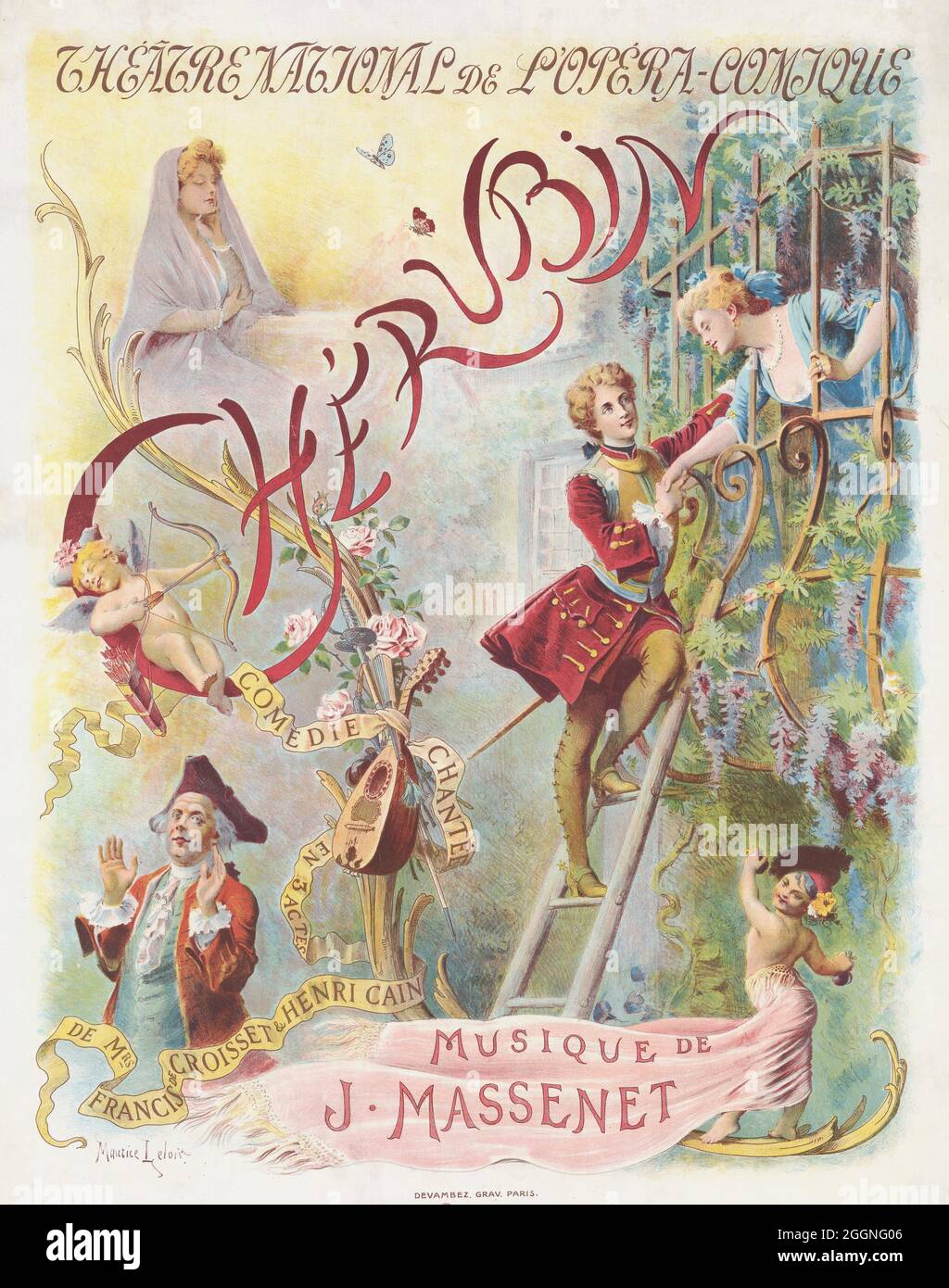 Poster Premiere per l'opera Chérubin di Jules Massenet. Museo: COLLEZIONE PRIVATA. Autore: MAURICE LELOIR. Foto Stock