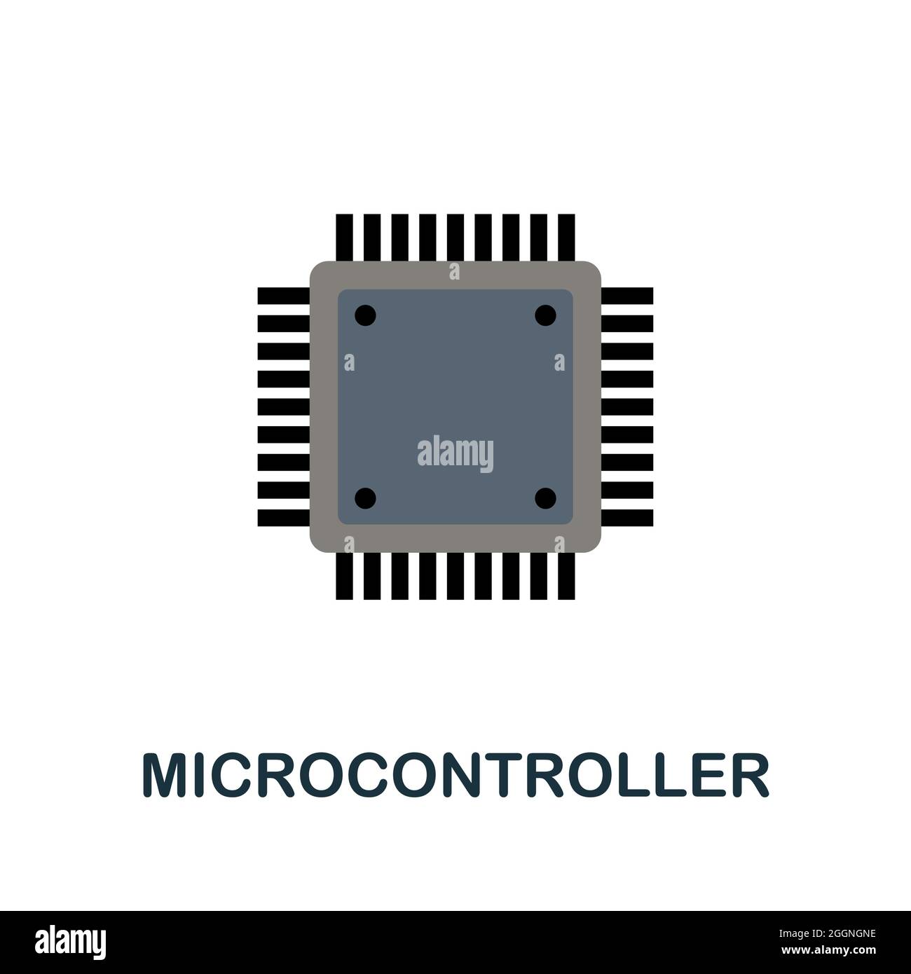 Icona piatta microcontrollore. Segno colorato della collezione di ingegneria robotica. Icona Creative Microcontroller per il web design, infografica Illustrazione Vettoriale