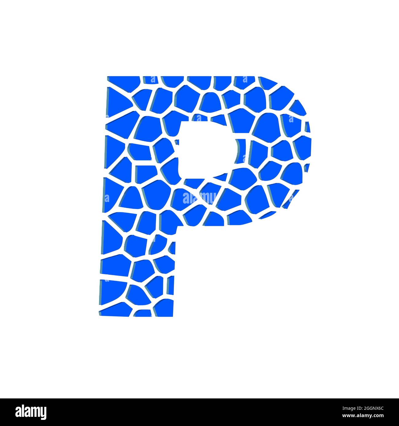 Lettera maiuscola lettera P blu 3D astratto texture bello sfondo bianco Foto Stock