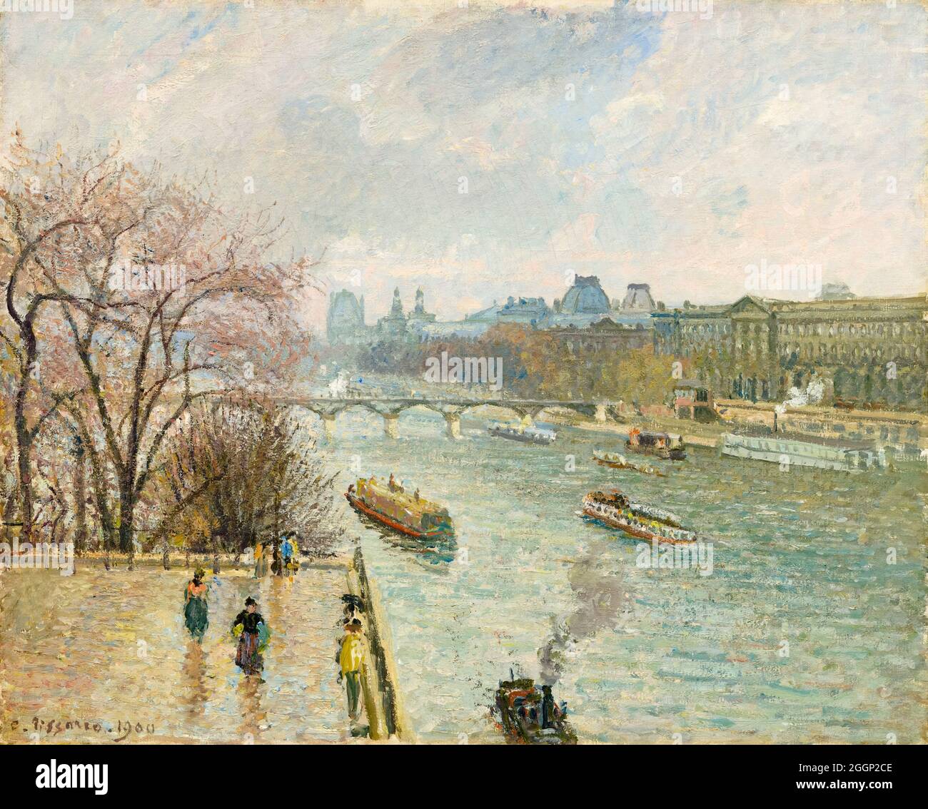 Il Louvre, pomeriggio, clima piovoso, pittura paesaggistica di Camille Pissarro, 1900 Foto Stock