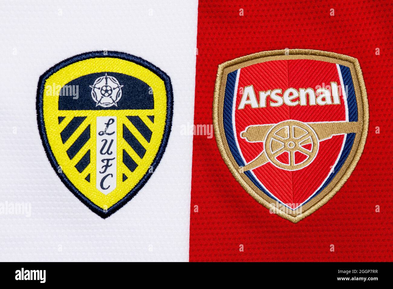 Primo piano dello stemma del Leeds United & Arsenal Club. Foto Stock