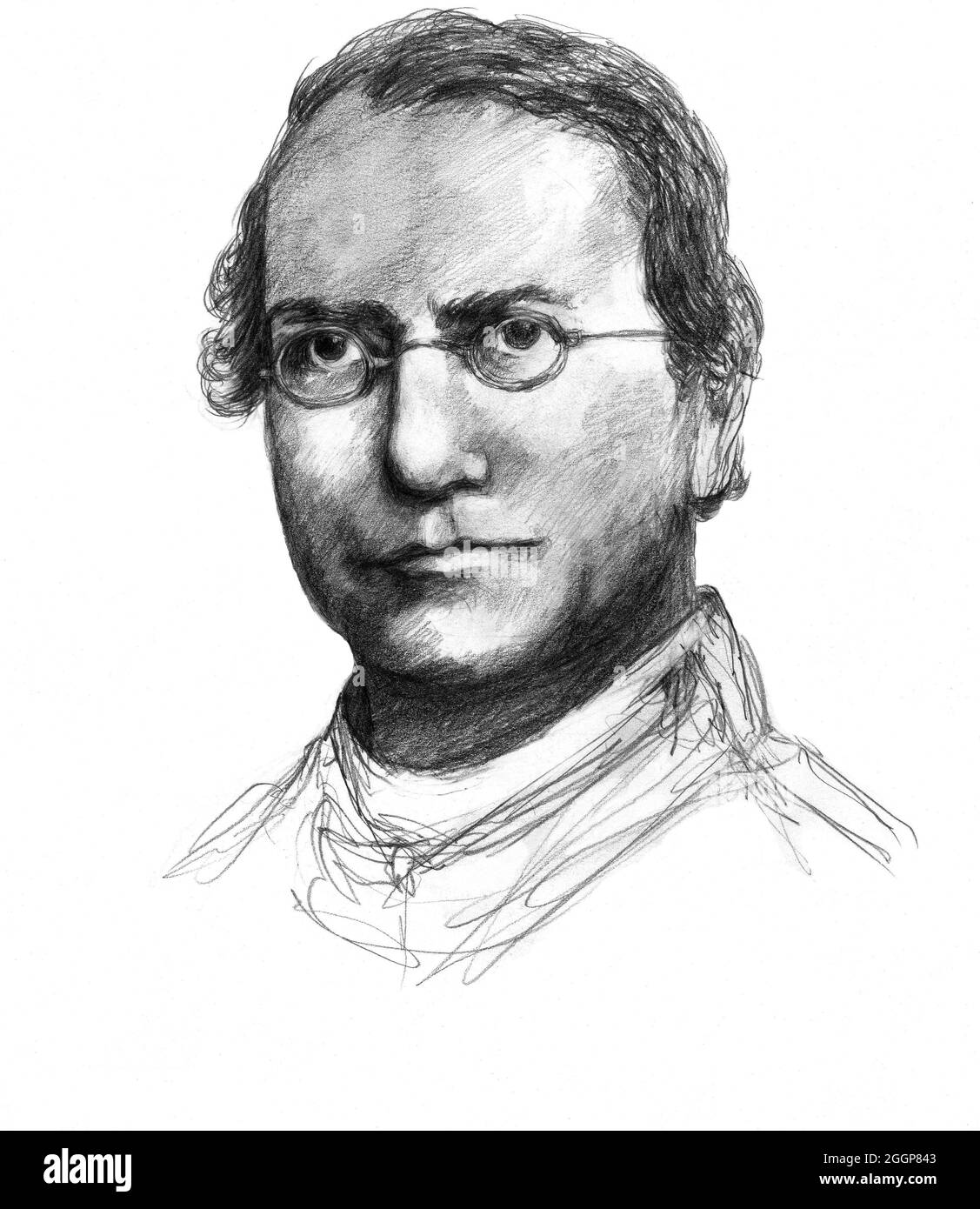 Illustrazione di Gregor Johann Mendel (1822-1884), botanico austriaco e fondatore della genetica. Foto Stock